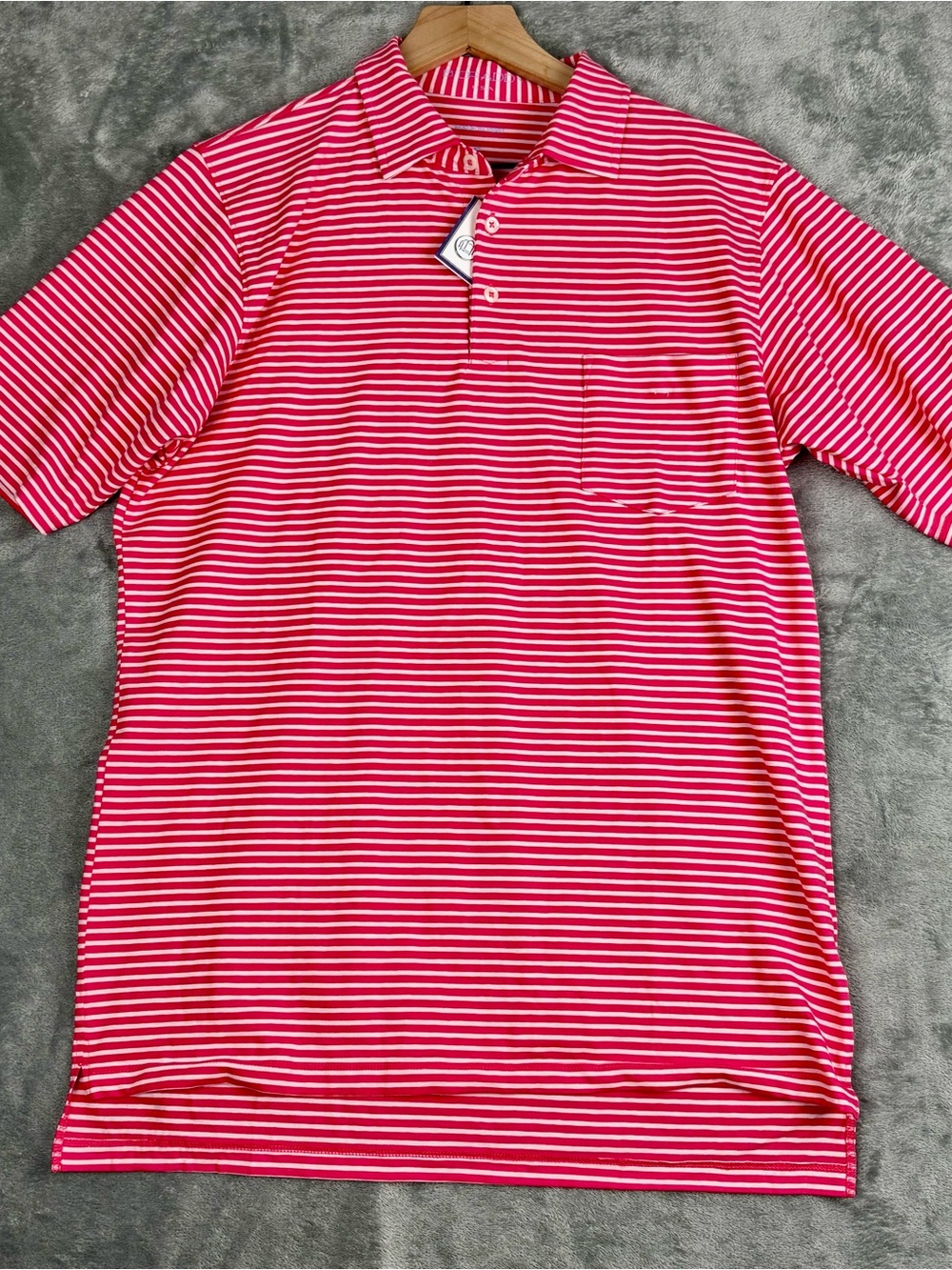 NWT B.DRADDY Shirt Men Small Red Pink Tommy Striped Pima Stretch Golf Polo